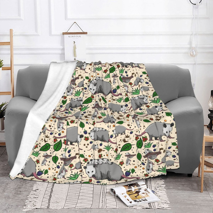 Opossum Cartoon Plaid Blanket Sofa Cover Coral Fleece Plush All Season Thin Throw Blanket for Bedding Bedroom Bedding Throws