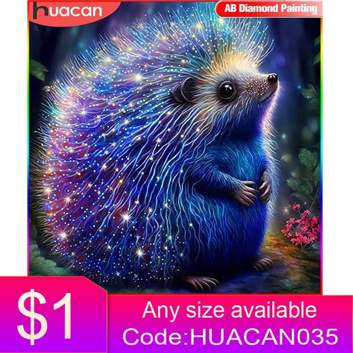 HUACAN 5D DIY AB Diamond Painting Hedgehog Embroidery Cross Stitch Animal Mosaic Picture Of Rhinestones Wall Decor