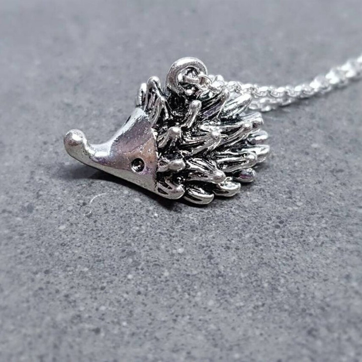Adorable Teeny Tiny Forest Hedgehog Necklace Silver Color Hedgehog