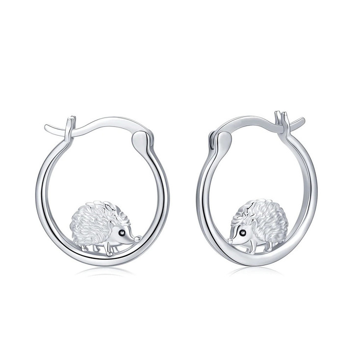 Harong Classic Trendy Cute Animal Earrings Realistic Hedgehog Round Silver Plated Earrings for Girl Woman Halloween Gift