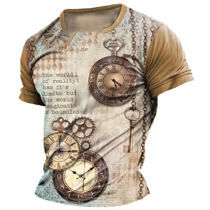 Summer Male T-shirt 3d Compass Vintage Print Short Sleeve Tops Street Tees Graphic 2024 T Shirt Oversized Tee Shirt Men Clothing