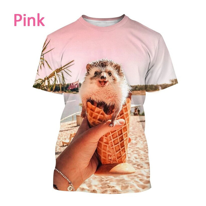 Summer Men Women New Summer Fashion 3D Printed Hedgehog Print T-shirt Short Sleeve Casual Fun Hedgehog T-shirt