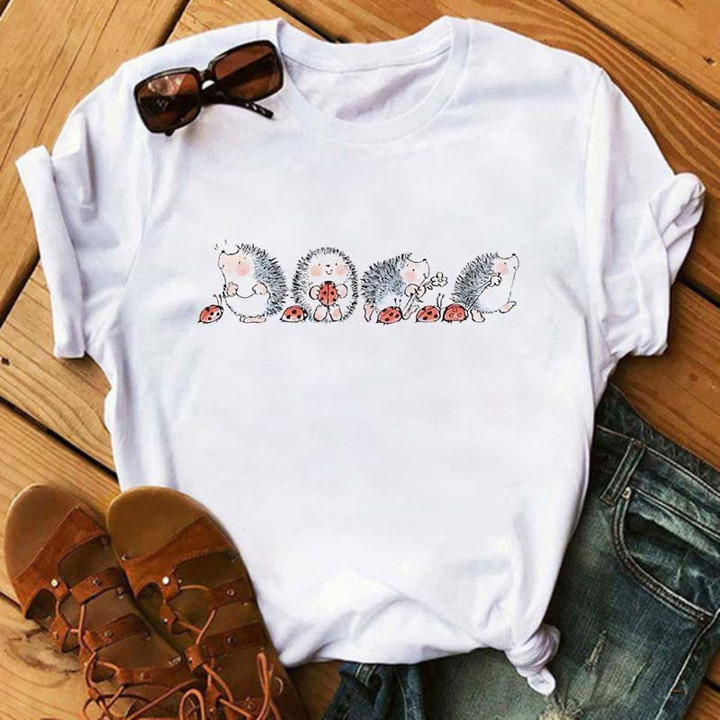 Hedgehog Animal Pattern T-shirt Round Neck Short Sleeve Shirt Top Street Elegant Clothing
