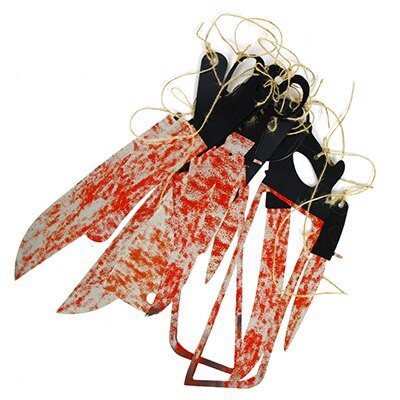 12pcs/lot Halloween Plastic Blood Knife Tools Sets Horror Spooky Haunted House Hanging Knife Garland Banner Halloween Decoration