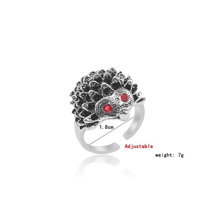 Fashion Creative Red Eyes Small Hedgehog Ring Vintage Alloy Ring For Women Tail Ring Opening Adjustable Size Jewelry Gift