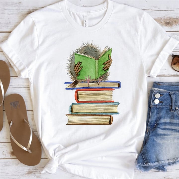 Kawaii Hedgehog Print T-Shirt Vintage Funny Cartoon T shirt Summer Fashion Women Short Sleeve Top Hipster Tshirts Girl Tees Tops