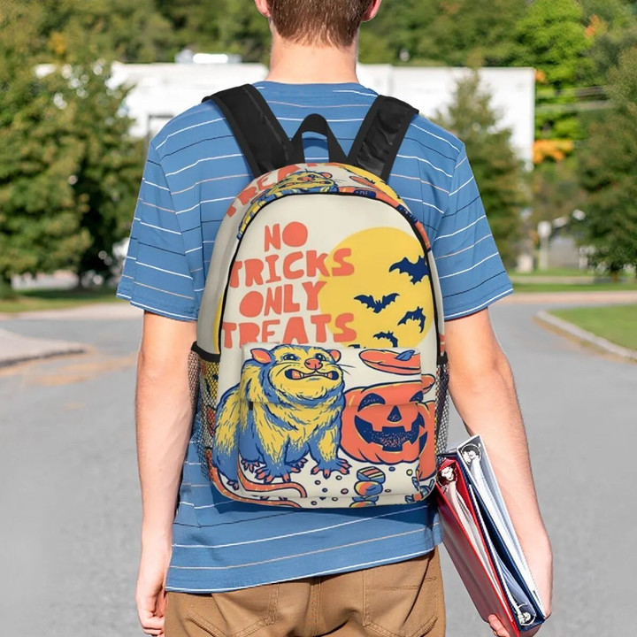 Halloween Possum No Tricks Only Treats Opossum Eating Pumpkin Backpack Teenager Bookbag School Bags Laptop Rucksack Shoulder Bag