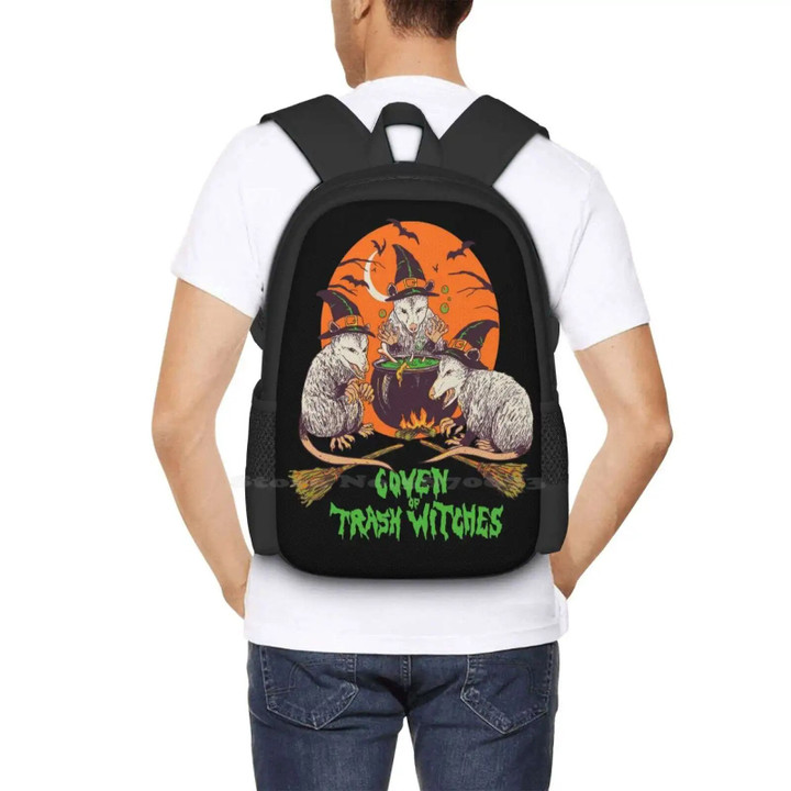 Coven Of Trash Witches School Bags Travel Laptop Backpack Opossum Fall October Halloween Witch Spell Hex Trashy Garbage Memes