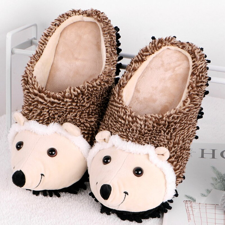 Cute Winter Warm Cute Cotton Slippers Thicken Plus Velvet Cartoon Hedgehog