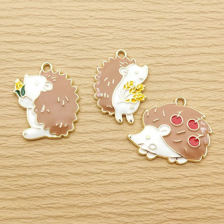 10pcs Cute Hedgehog Charm for Jewelry Making Enamel Necklace Pendant Diy Supplies Bracelet Phone Craft Accessories Gold Plated