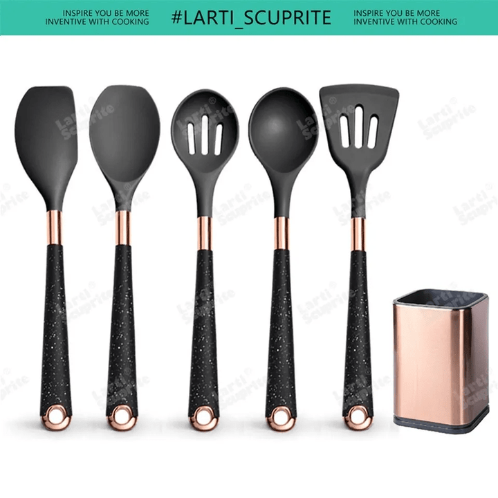 Silicone Kitchenware Non-stick Kitchen Utensils Set Gold Plated Handle Cooking Tool Accessories Heat Resistant Kitchen Items