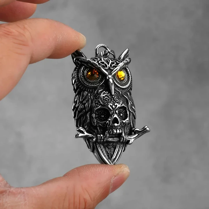 Owl Skull Viking Pendant Necklace