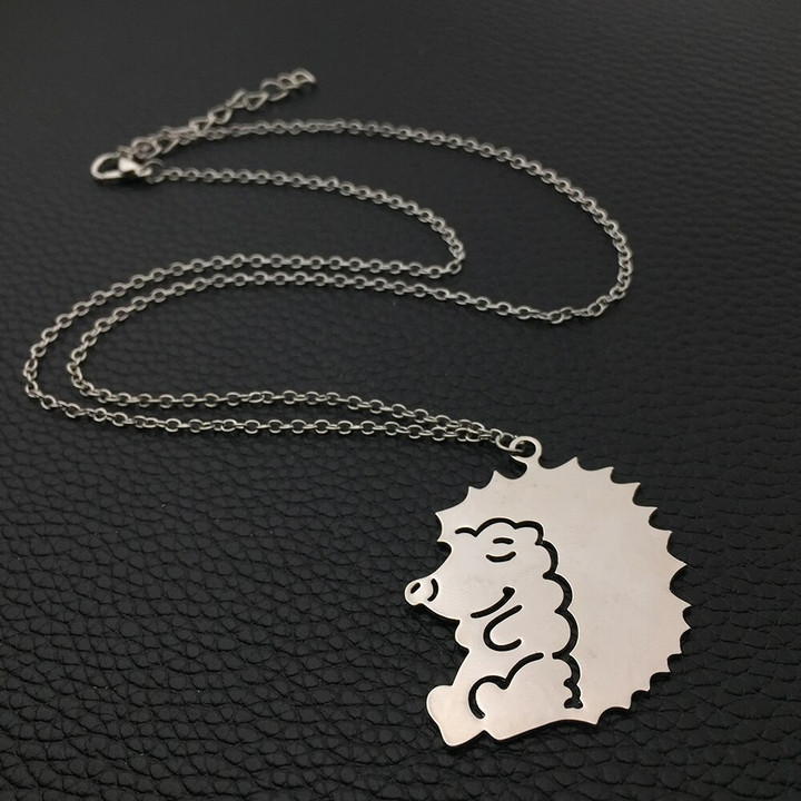 Cute Hedgehog Pendant Necklace Personality Animal Necklaces High Polished Stainless Steel Jewelry Christmas