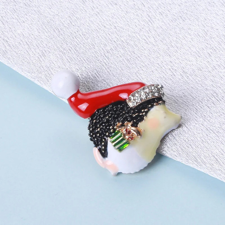Dmari Women Brooch Cute Christmas Hedgehog With Red Hat Badge Enamel Animal Lapel Pins Christmas Accessories Luxury Jewelry
