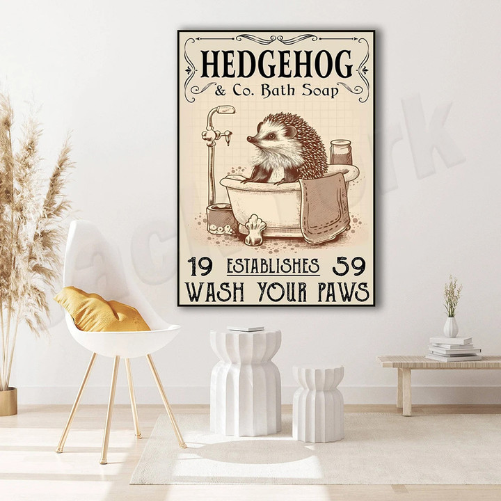 Hedgehog bath soap your paws poster, funny hedgehog bathroom poster, hedgehog toilet toilet art decor