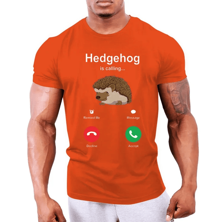 Hedgehog Is Calling Print Men T-shirts Oversized T Shirt Funny Cartoon Unisex Tshirts Summer Oversized T Shirt for Men Plus Size