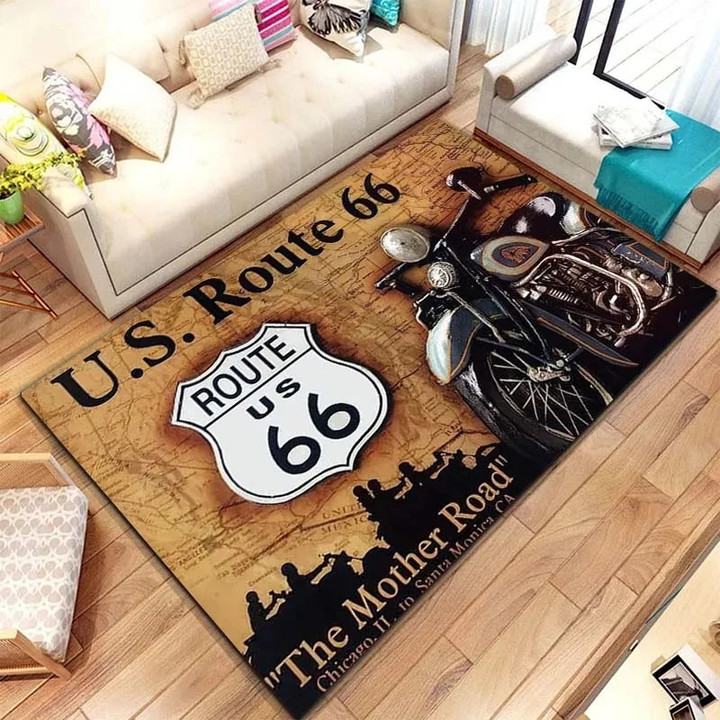Route 66 Carpet for Living Room Home Decorations Hallway Balcony Long Rugs Motorcycle Anti-slip Floor Mat Bedroom Bedside Mat