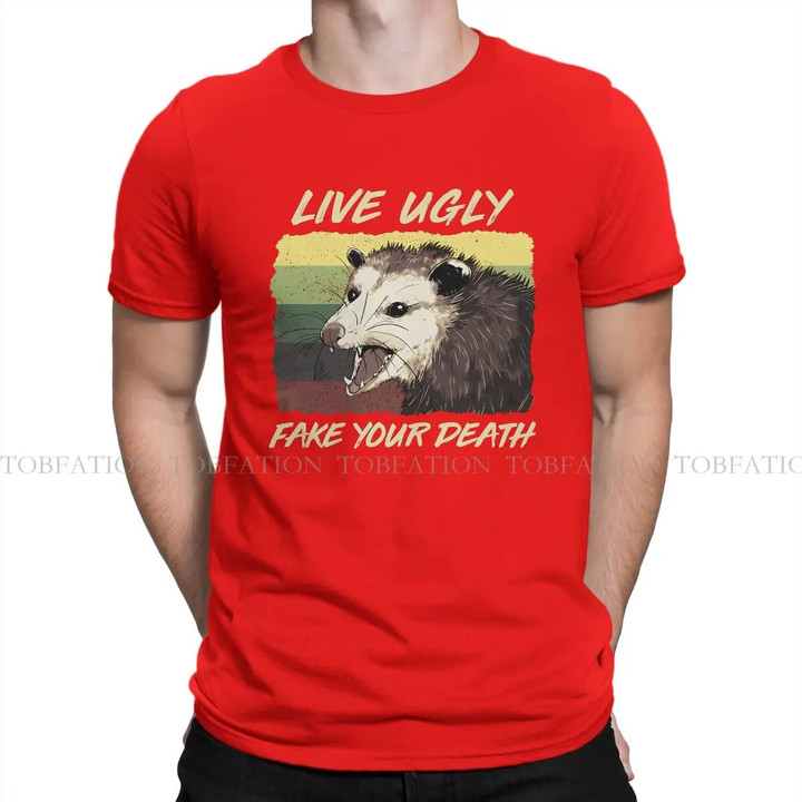 Live Ugly Fake Death Opossum Print Homme T Shirt