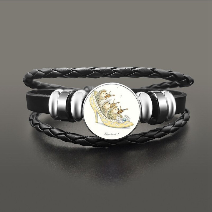 Vintage Black Braided Multilayer Leather Bracelet Cute Animal Hedgehog Charms Bracelets For Women Kids Adjustable Wristband