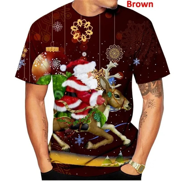 Christmas Men's Fashion Tshirt 3D Printed Sleeve Unisex Cartoon Tee Funny Kids Gift