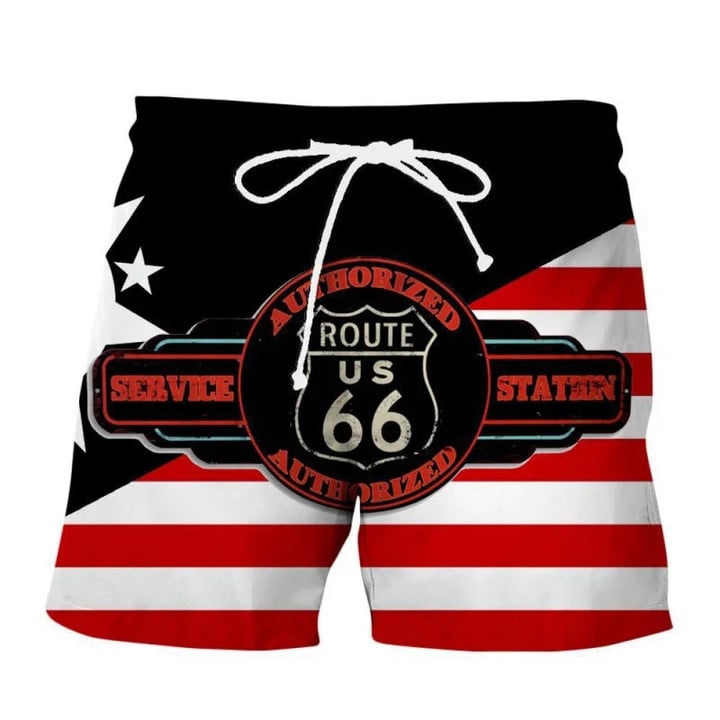 Route U.S 66 Summer Men's 3D Print Short Pants Casual Comfort Beach Shorts Skateboard Swimming Shorts Men Women Short Trunks