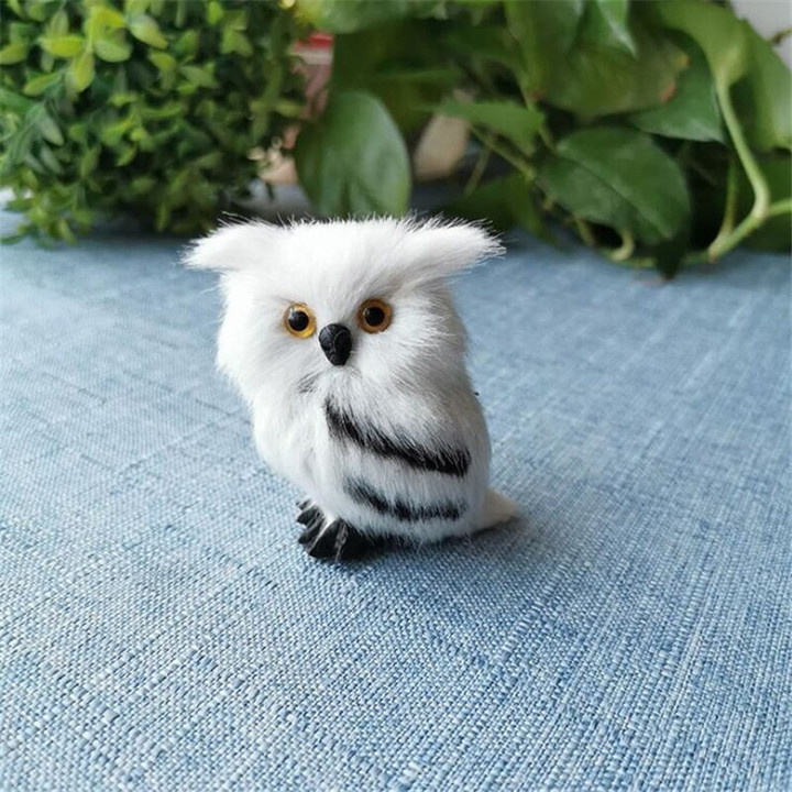 Cute Lovely Owl White Black Furry Christmas Bird Ornament Decoration Adornment Simulation for Home Decor Gift 5*4.5*7cm