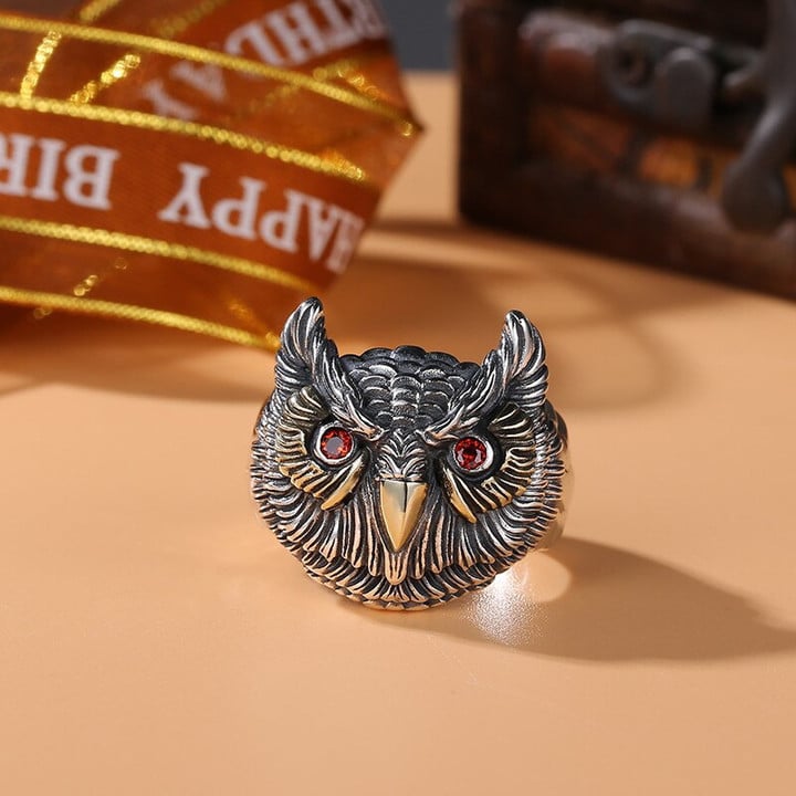 Creative Design Silver Plated Cz Eyes Owl Animal Rings Mens