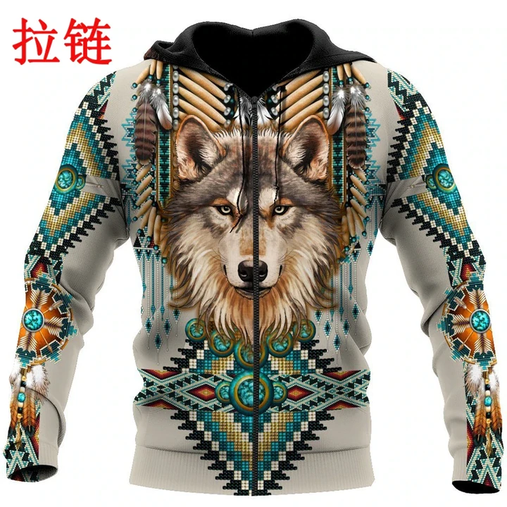 Native Spirit Wolf 3D All Over Printed Fashion Hoodies Mens Hooded Sweatshirt Unisex Zip Pullover Casual Jacket Tracksuit DW0229
