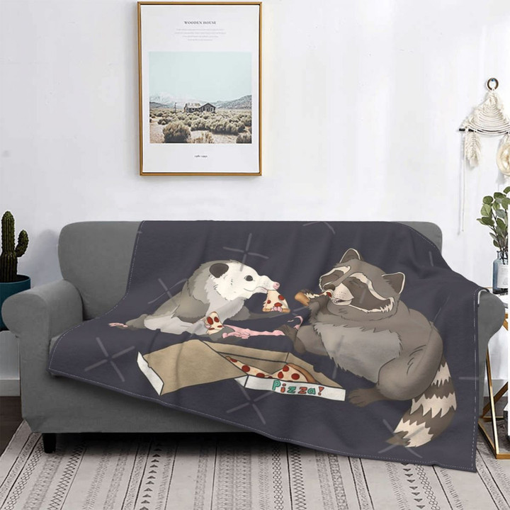 Possum And Raccoon Eating Pizza Blanket Bedspread On The Bed Bed Set Bed Covers Uni For Bed Decorative Sofa Blankets