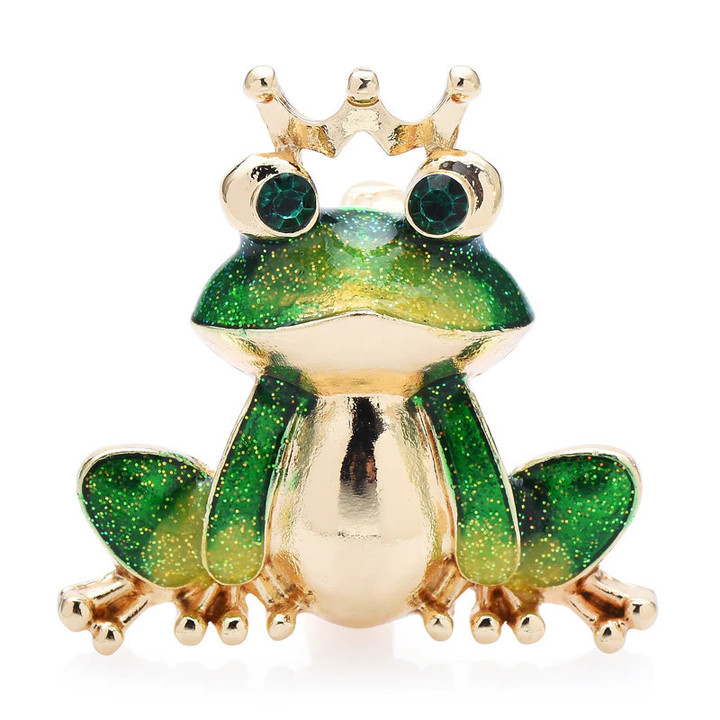 Wuli&baby Wear Crown Frog Brooches For Women Unisex 2-color Lovely Enamel Animal Party Casual Brooch Pin Gifts