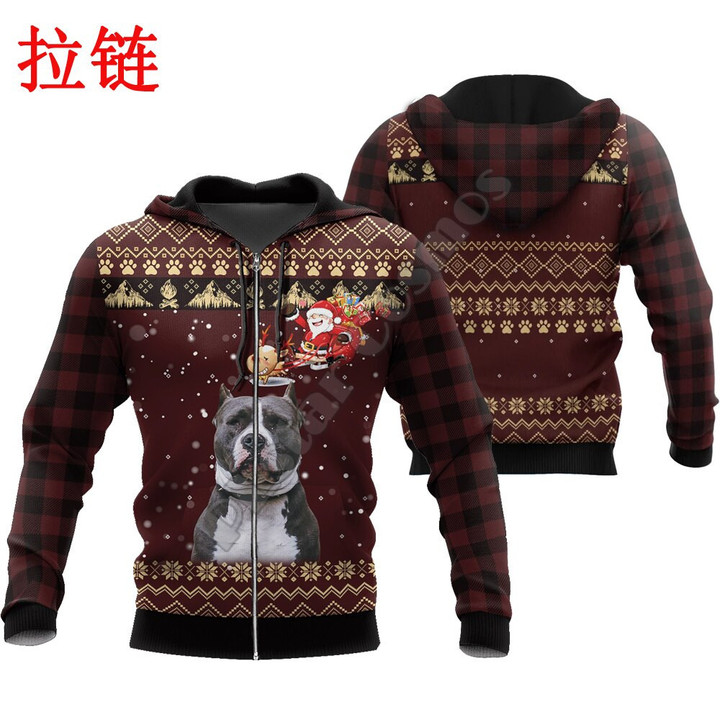 Merry Christmas Love Pitbull Dog 3D All Over Printed Mens autumn Hoodie Unisex Casual Pullover Streetwear Jacket Tracksuit DK260