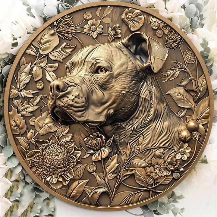 Premium Aluminum Pit Bull Sign, Circular Artwork with Golden NS Coin Detail, Durable Decorative Plaque for Indoors and Outdoors