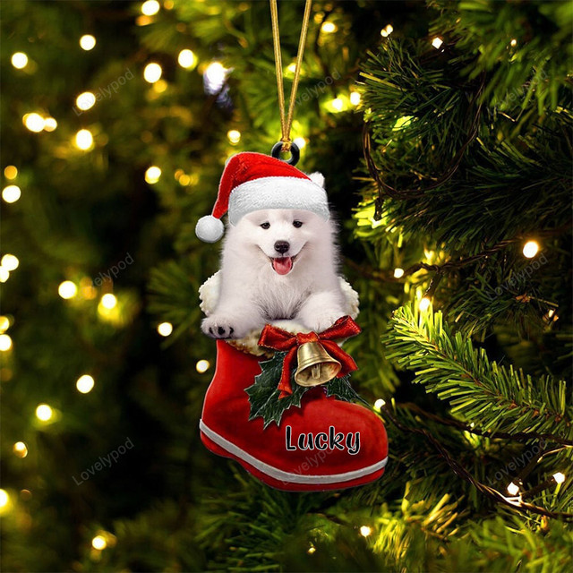 Dogs In Santa Boot Ornament