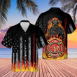 Black Flag American Firefighter Bagde Fired Hawaiian Tshirt
