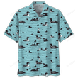 Duck Hawaiian Shirt, Duck Button Up Shirt- Short Sleeve Summer Shirt, Black Duck Hawaiian Shirt