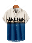 Men's Simple Ethnic Pattern Denim Patchwork Casual hawaii Shirt