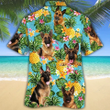 Hawaiian Shirt German Shepherd Dog With Tropical Flowers And Pineapples