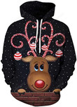 Deer cute 3D Christmas Hoodie Sweatshirts Casual Printed Kangroo Pocket Pullover