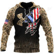 Ripped American Flag Duck Hunting Apparels, Hunting 3D hoodie, Gift for hunter