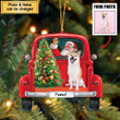 Custom photo Santa & Dog Christmas Ornament, Custom photo dog shape ornament, Christmas gift for dog lover