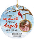 Personalized Memorial Ornaments, Photo Picture Cardinals Appear When Angels are Near Ceramic Ornament