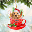 Golden Cocker Spaniel In Cup Merry Christmas Ornament, Customized Dog Flat Acrylic Ornament for Christmas Decor