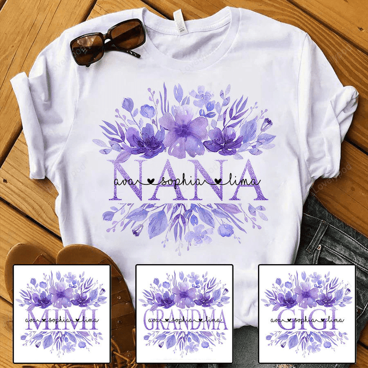 Nana Grandma Purple Watercolor Flower T-Shirt