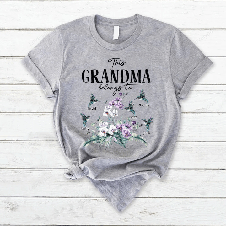 This Grandma Belongs to Hummingbird Purple Flower T-Shirt