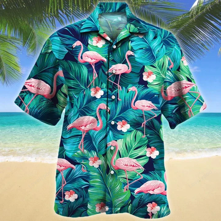 Stunning Flamingo Lovers Gift Summer Beach Palm Tree Hawaiian Shirt, Summer aloha hawaii shirt for Men women
