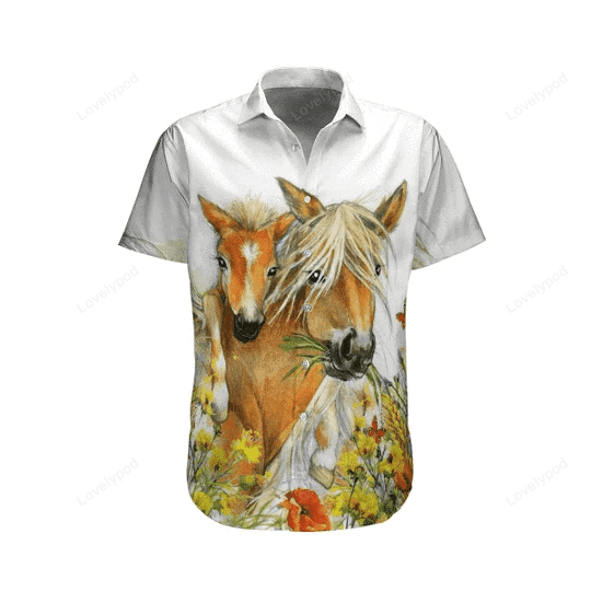 Flower And Horse Watercolor Design Hawaiian Shirt