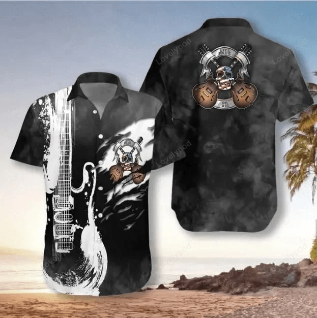 Black And White Electric Guitar Free Hawaiian Shirt