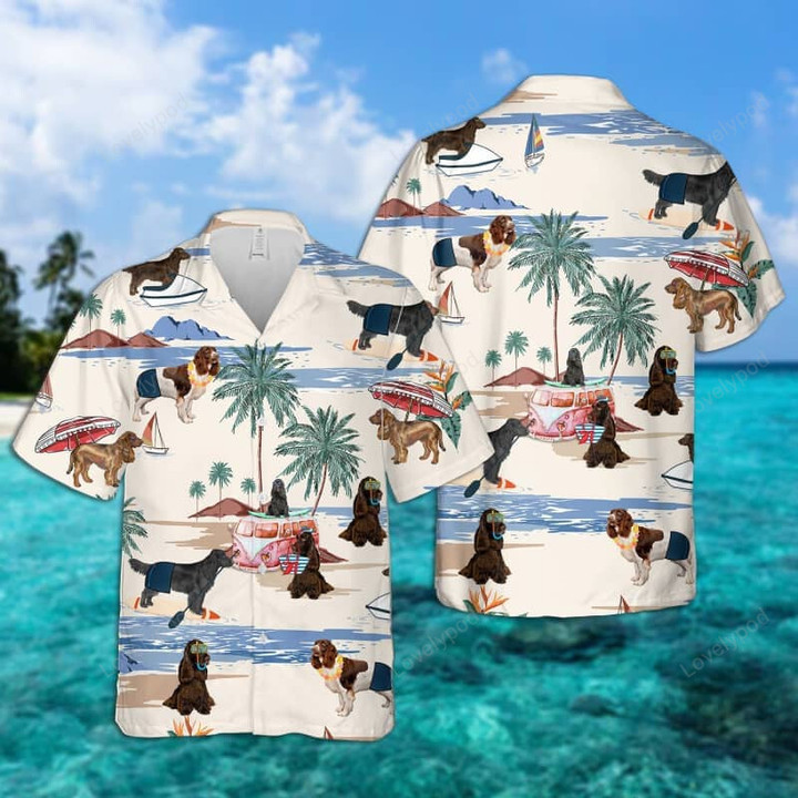 French Spaniel Summer Beach Hawaiian Shirt, dog beach Short Sleeve Hawaiian Shirt