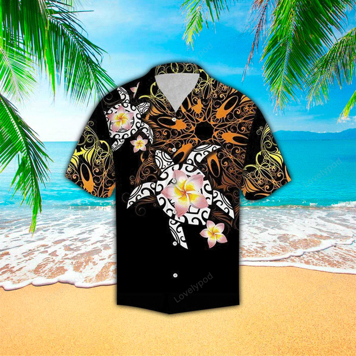 Turtle Floral Print Polyester Hawaiian Shirt