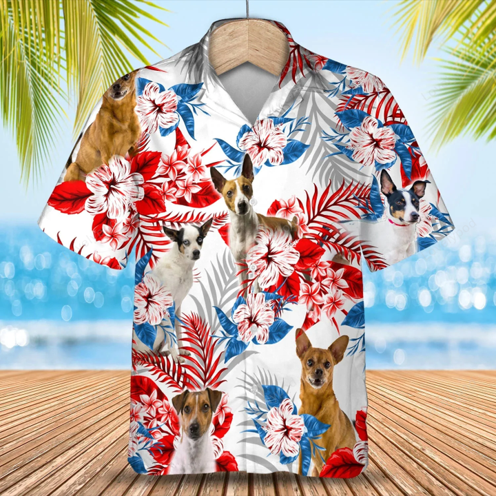 Rat Terrier flower american flag Hawaiian Shirt, Summer aloha shirt, Men Hawaiian shirt, Gift for summer